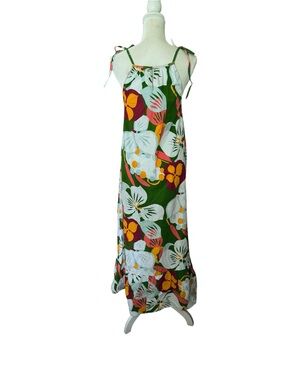 Naoo Green Floral Maxi Dress with Adjustable Shoulder Ties